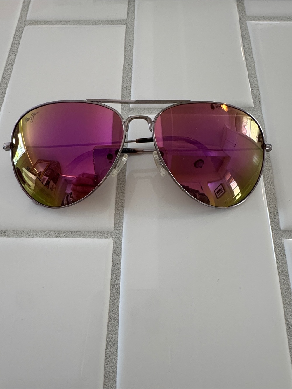 Maui Jim Mavericks Aviator Sunglasses with Purple and Gold Mirrored Lenses